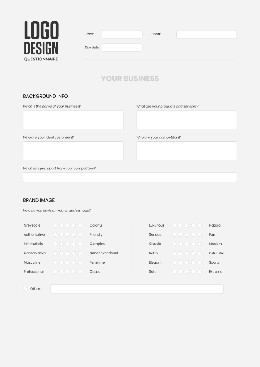 Questionnaire business and brand image page